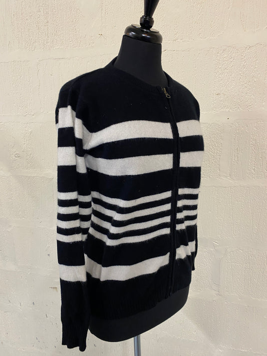 Monochrome Stripe Zip Front Lambswool Cardigan Size M