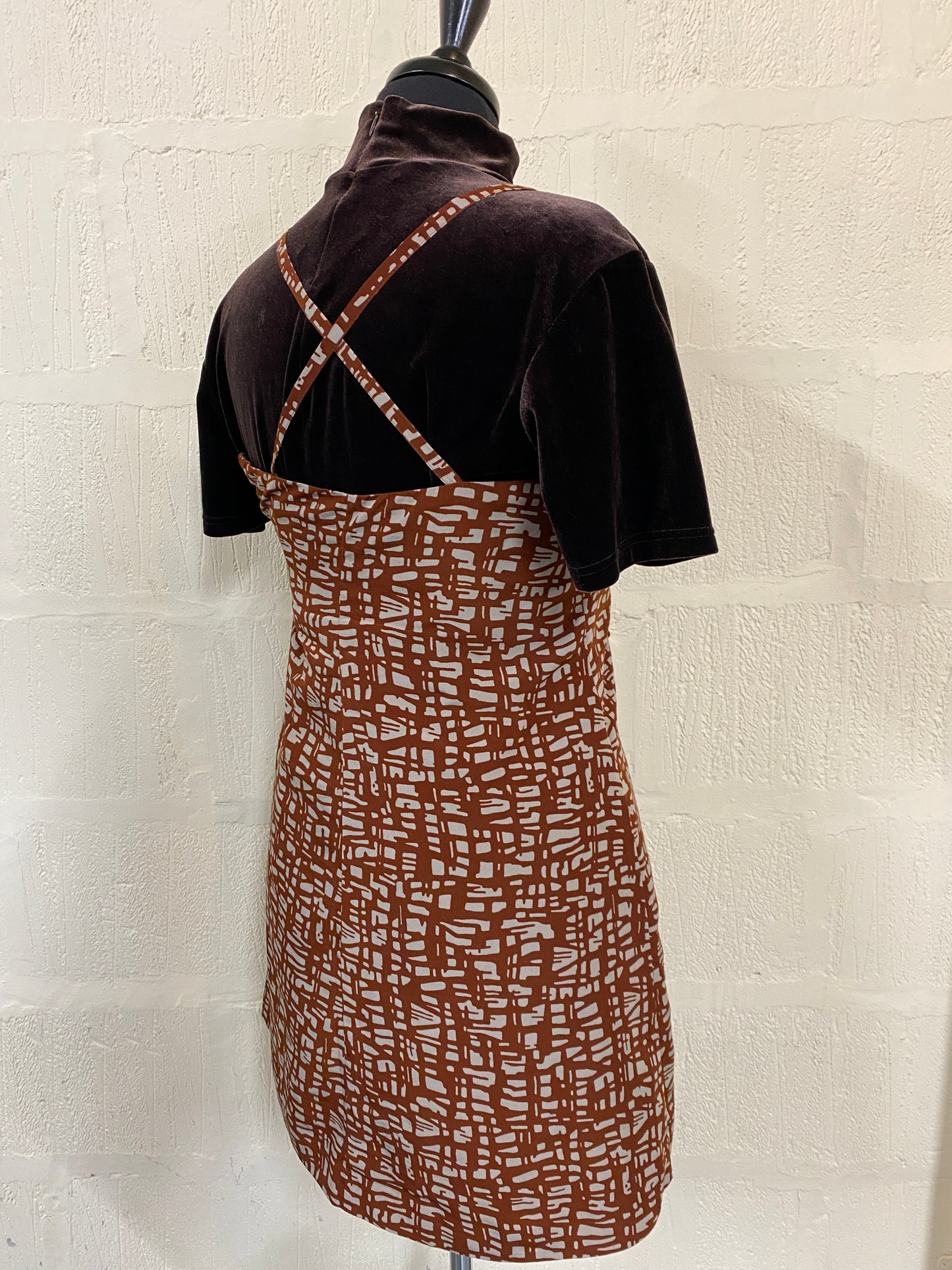 Petite Brown Crossover Straps Mini Dress Size 12