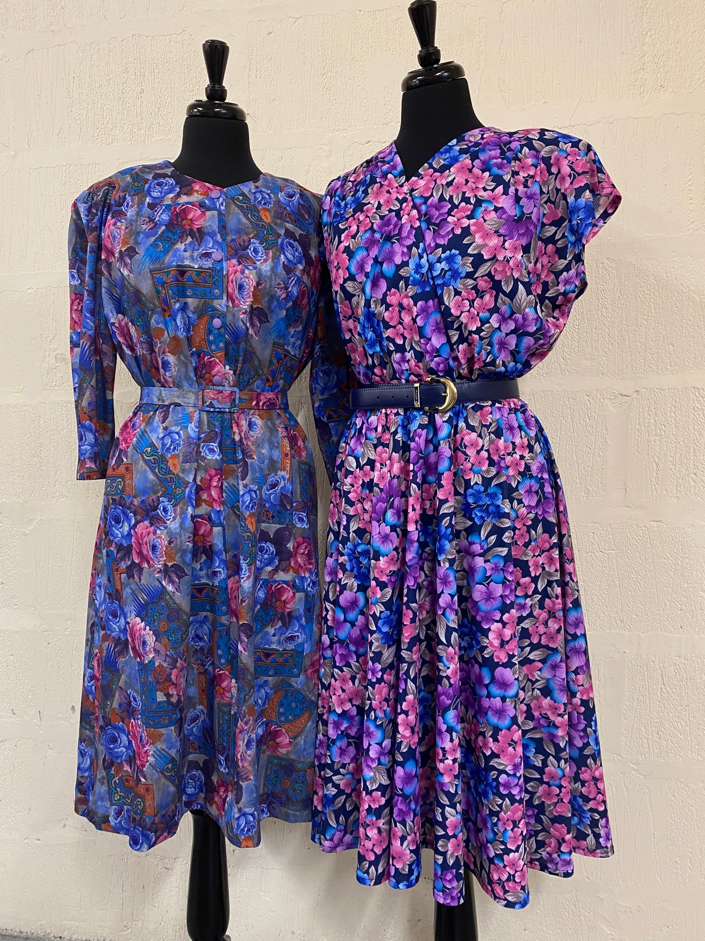 Vintage Handmade Blue & Pink Floral Dress Size 18-20