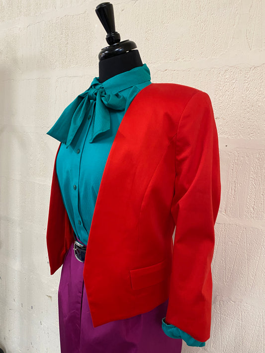 Bright Red Open Front Jacket | Blazer Size 8