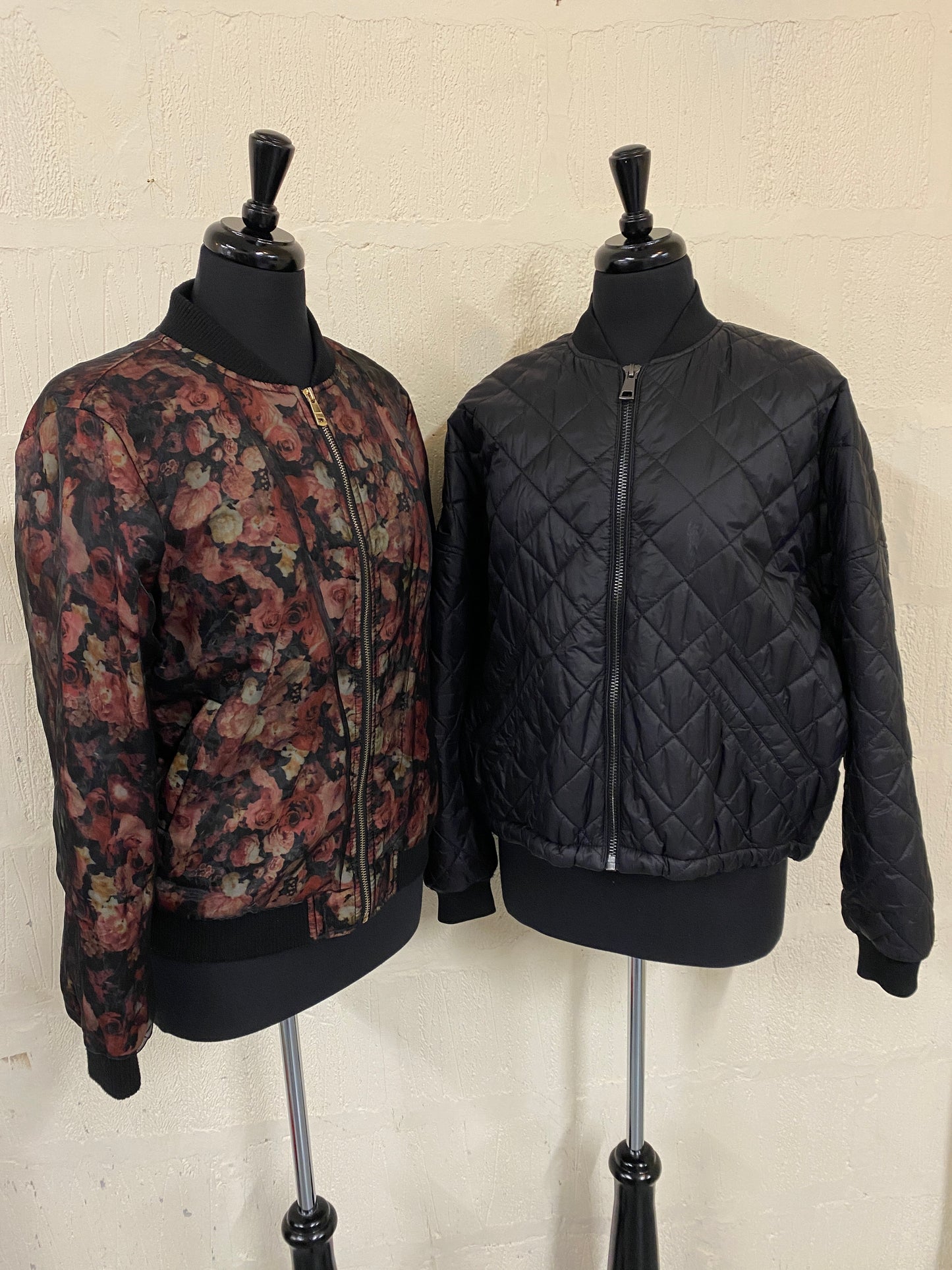 Floral Mesh Overlay Pink & Black Bomber Jacket Size M