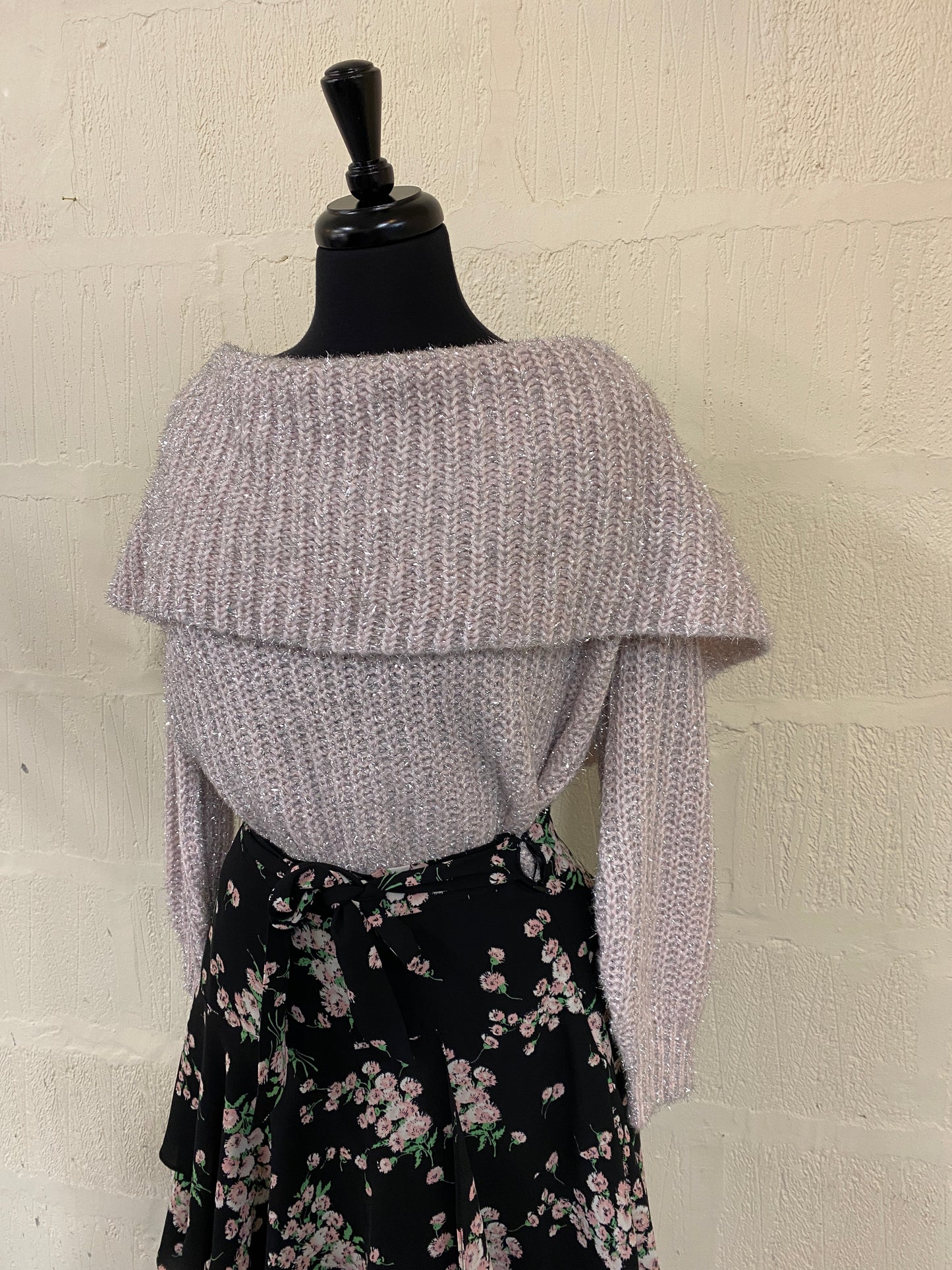 Pastel Pink Sparkle Off Shoulder Jumper Size 14