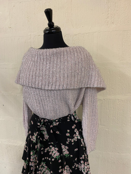 Pastel Pink Sparkle Off Shoulder Jumper Size 14