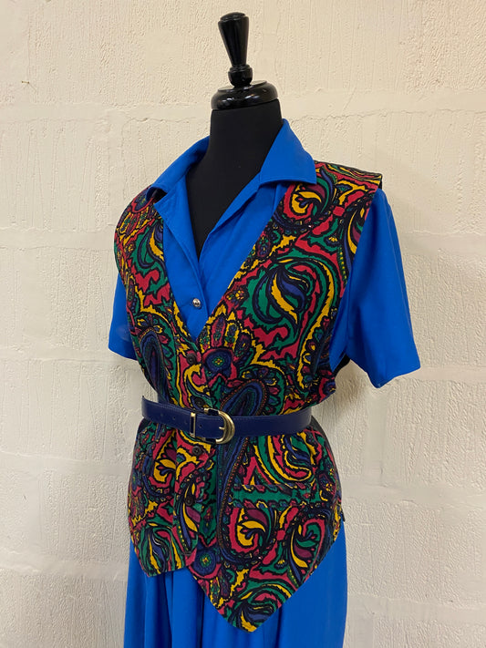 Vintage Colourful Patterned Waistcoat Size 16