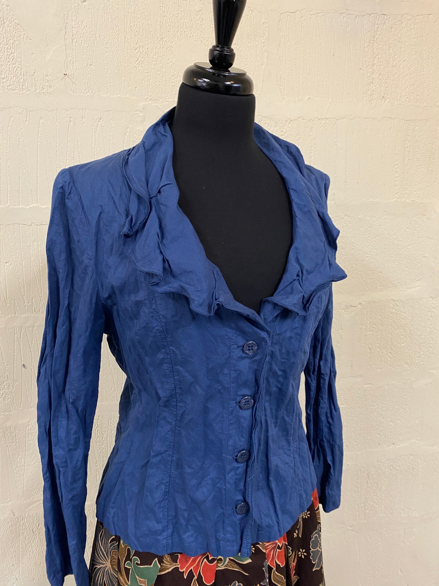 Blue Crinkle Collar Shirt | Blouse Size 14