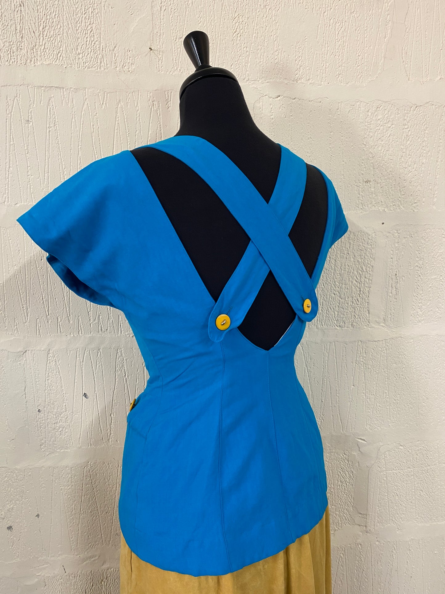Bright Blue Cross Over Straps Top Size 8