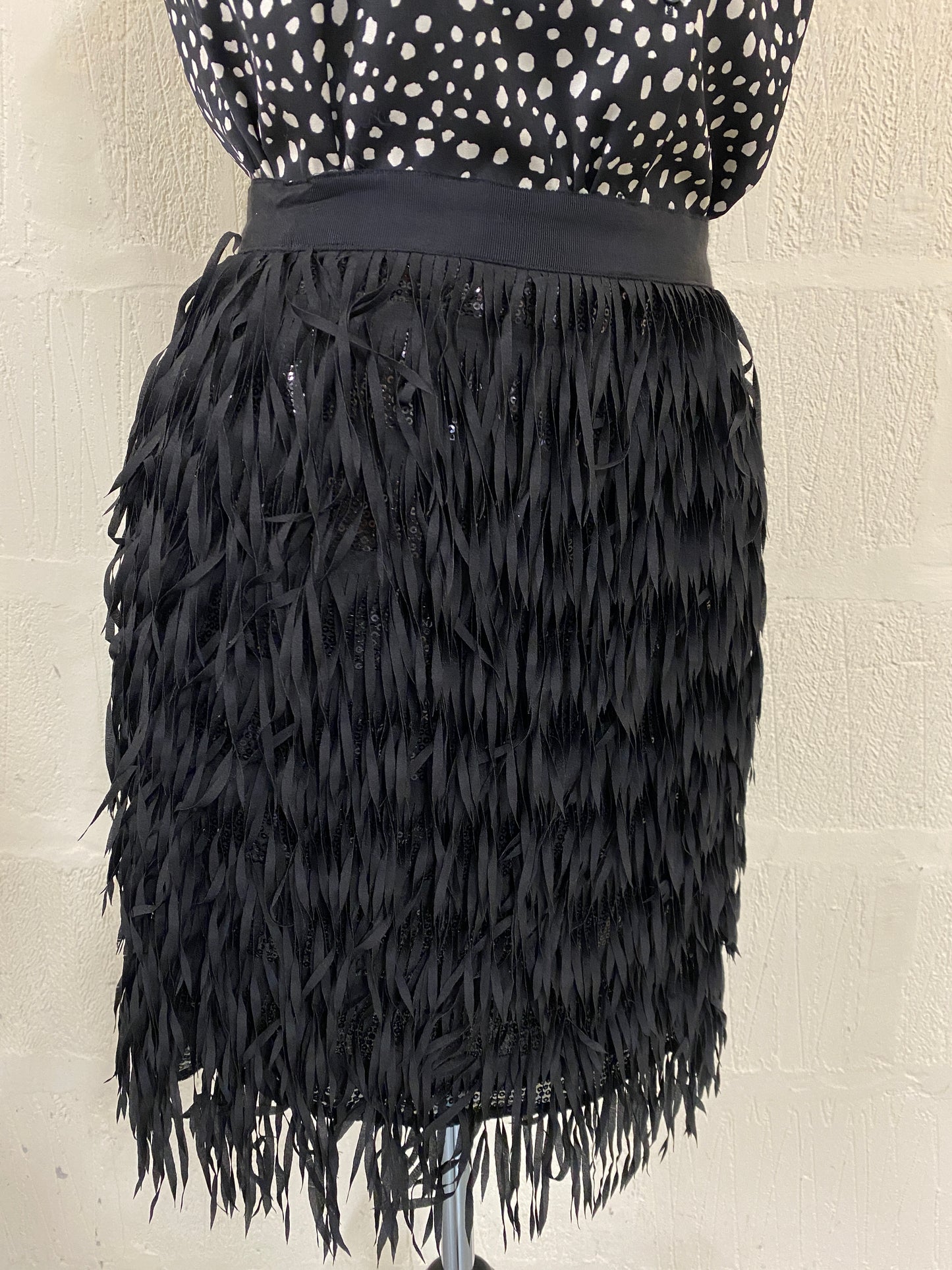 Black Sequin Tassel Party Mini Skirt Size 8