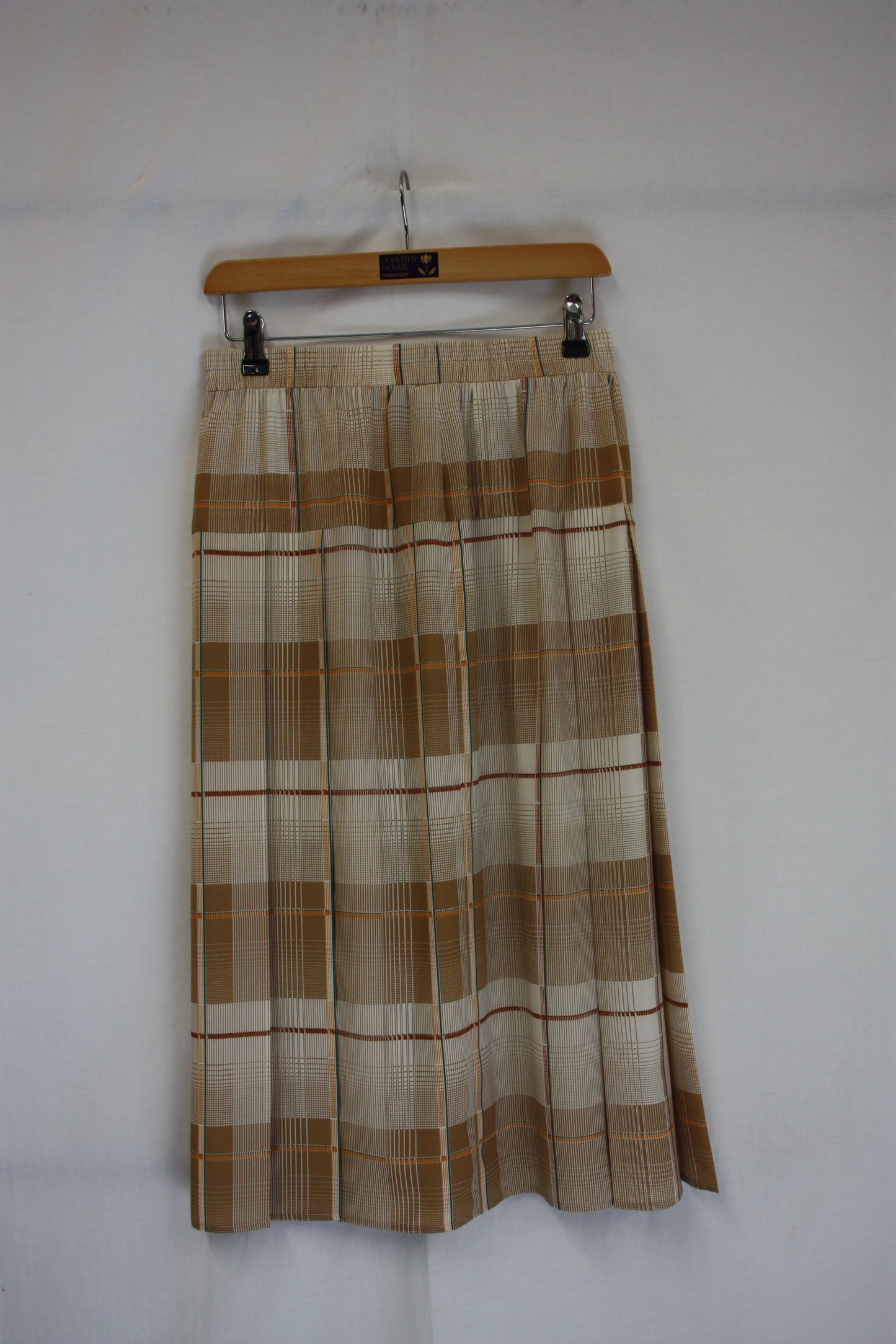 Vintage Fawn and Orange Check Midi Skirt Size 10