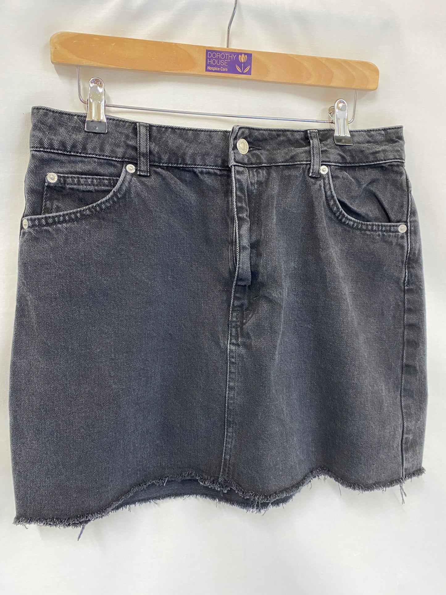 Frayed Hem Black Denim Mini Skirt Size 14