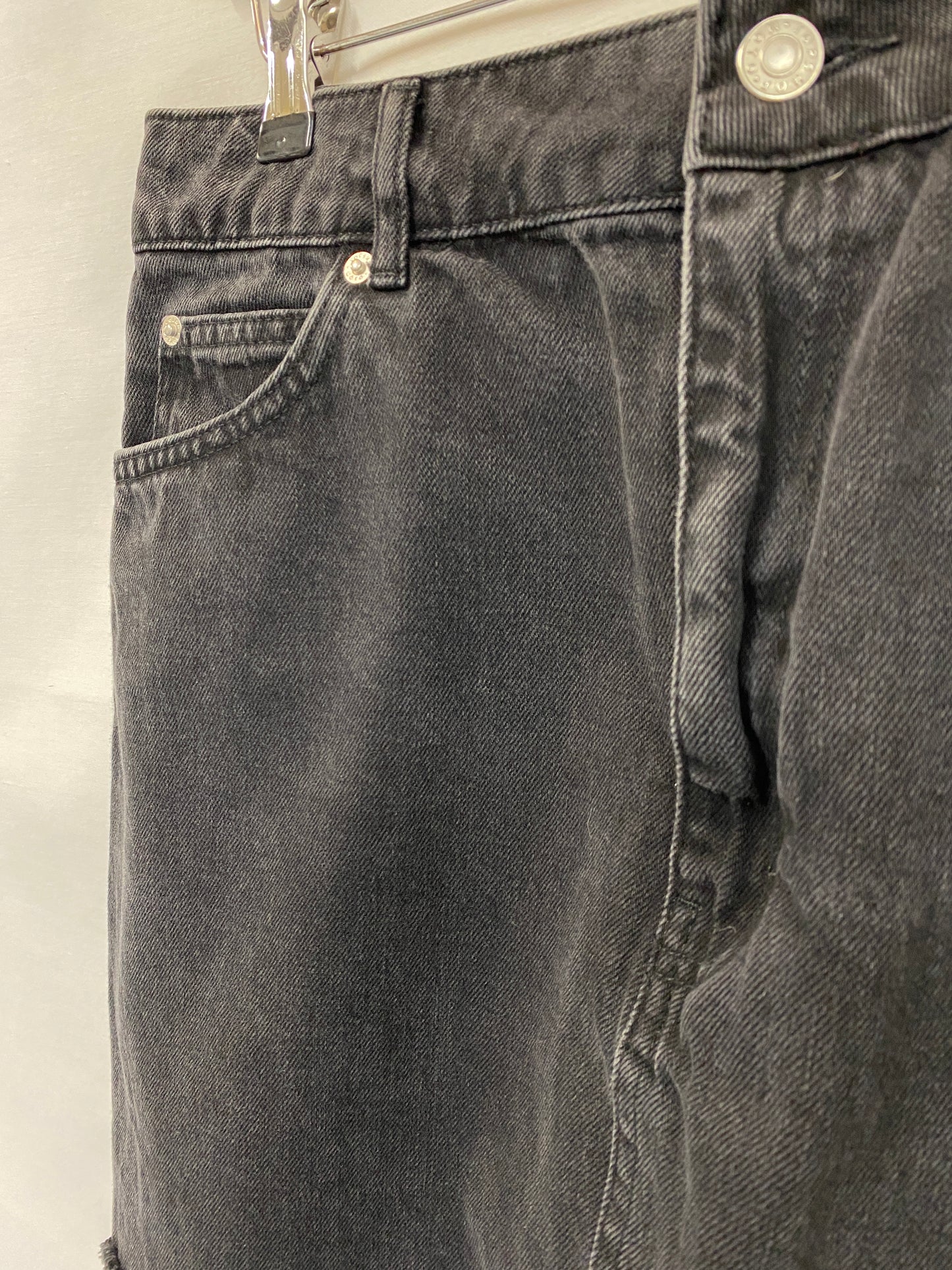 Frayed Hem Black Denim Mini Skirt Size 14