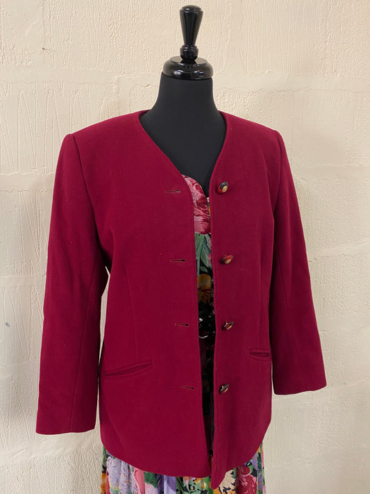 Vintage Red Woollen Mix Jacket Size 10
