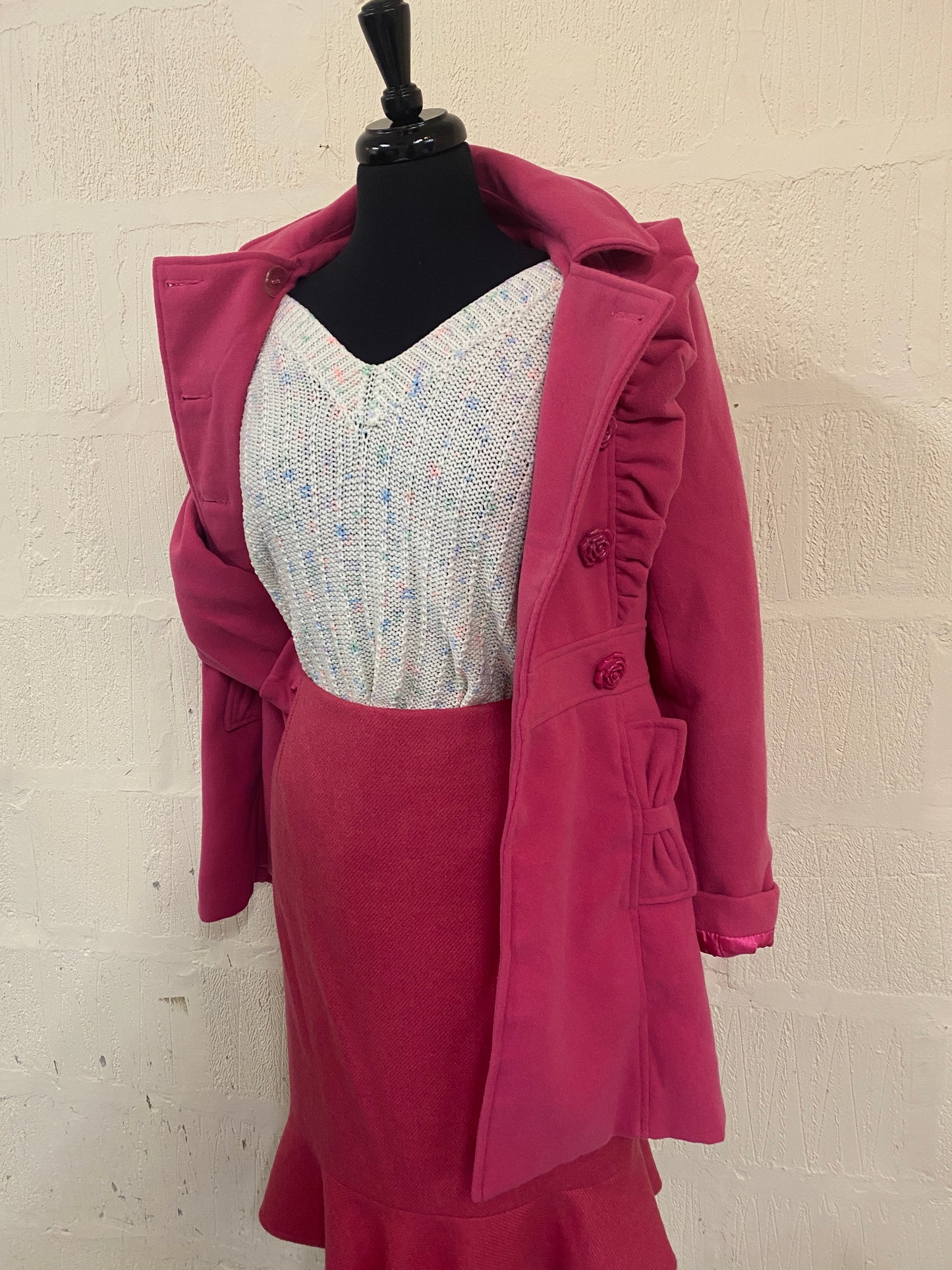 Hot Pink Frill Detail Coat Size S