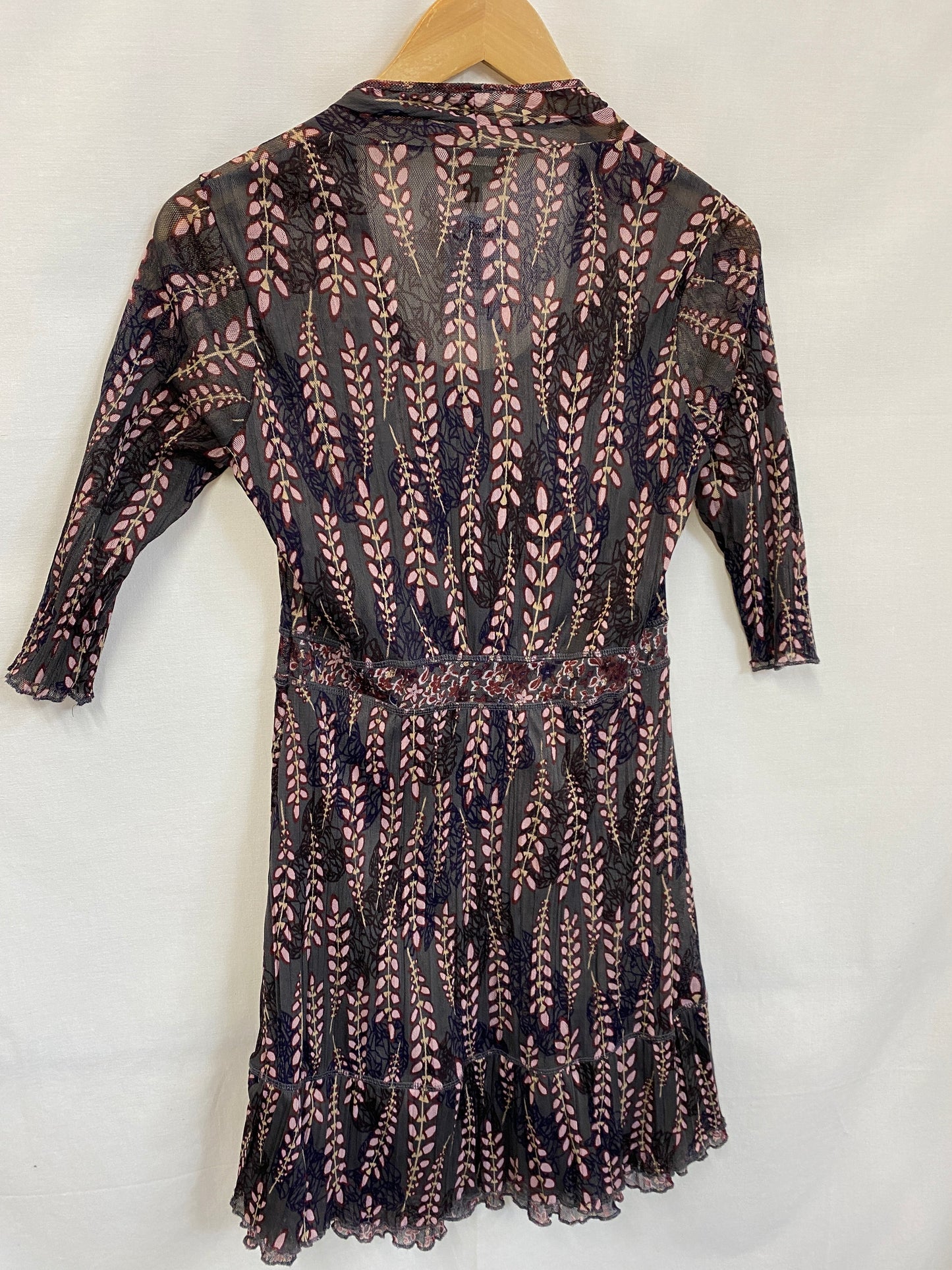 Sheer Mesh Button Front Grey | Pink Floral Dress Size M