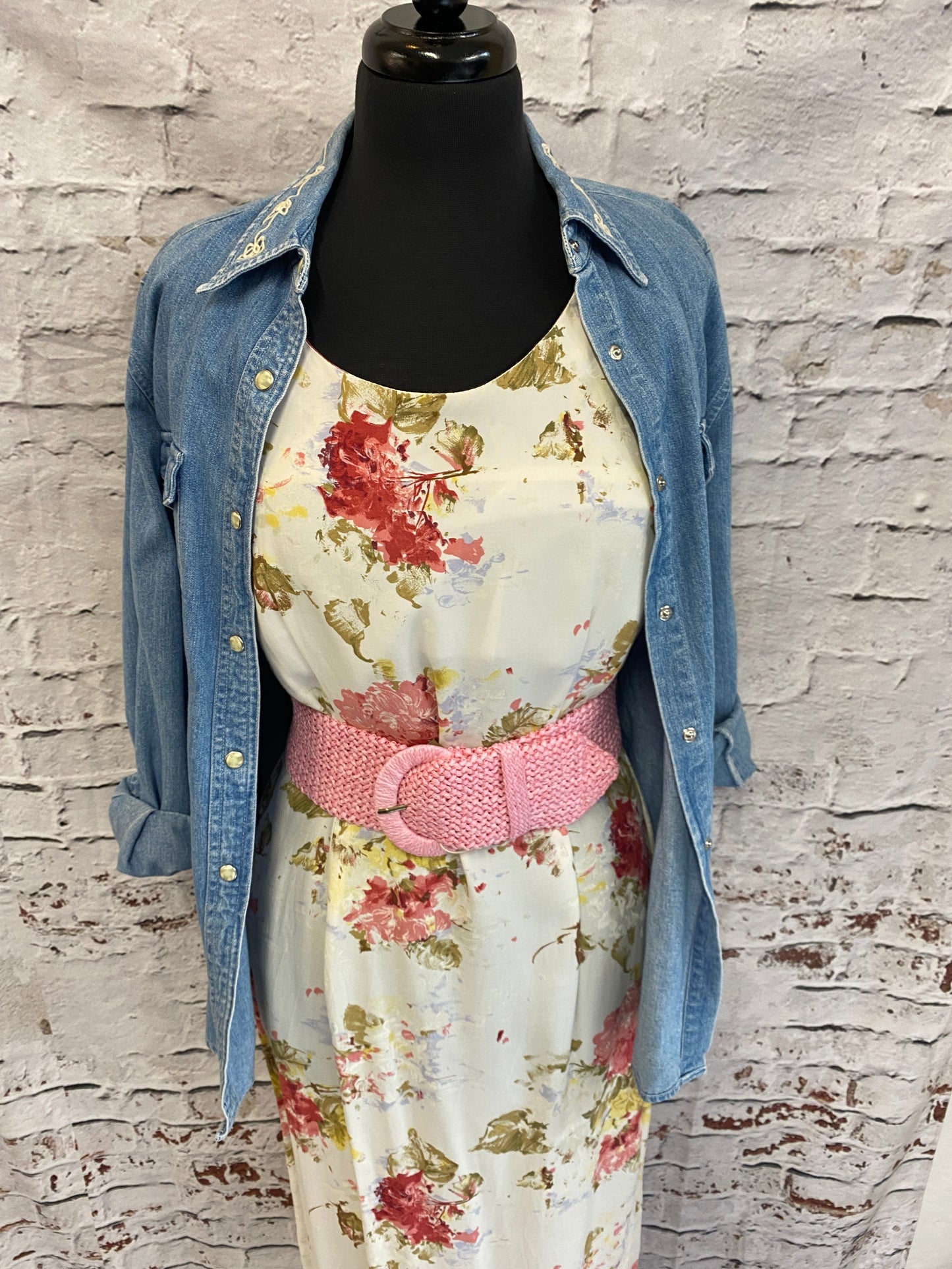 Ladies Cream and Peach Floral Print Dress Size 12