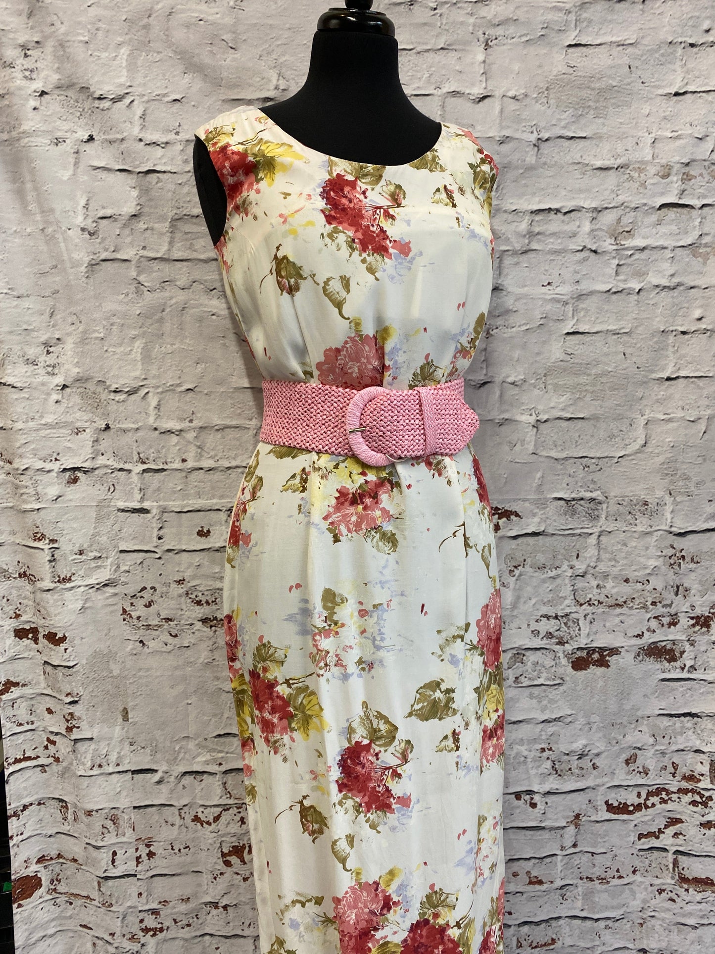 Ladies Cream and Peach Floral Print Dress Size 12