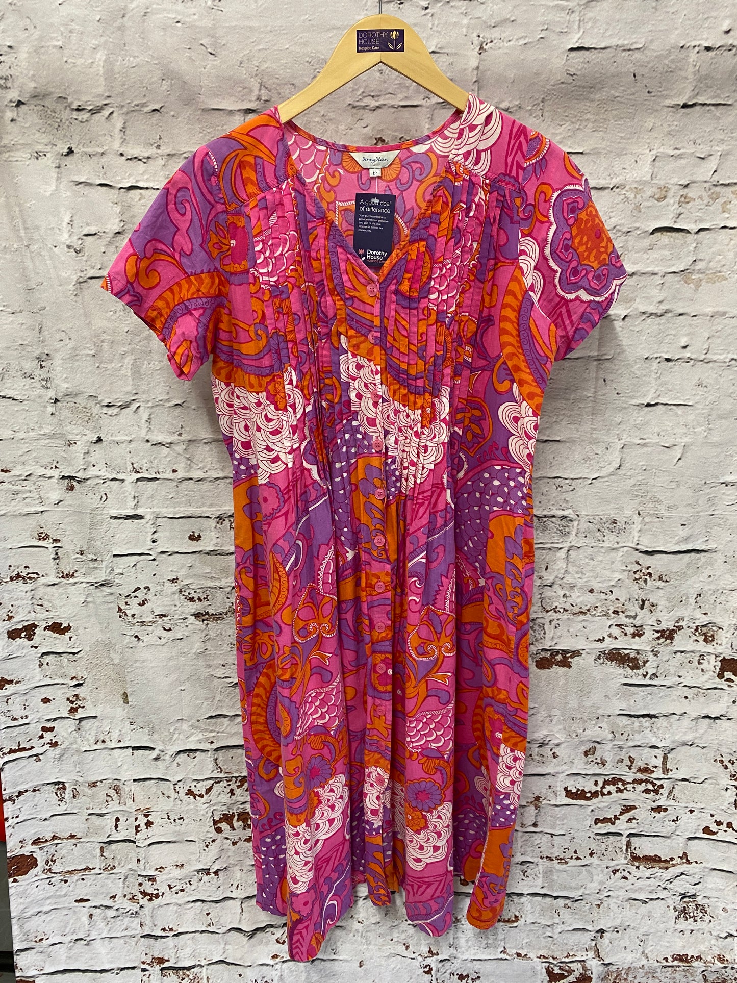 Pink & Orange Floral Loose Summer Dress Size 12