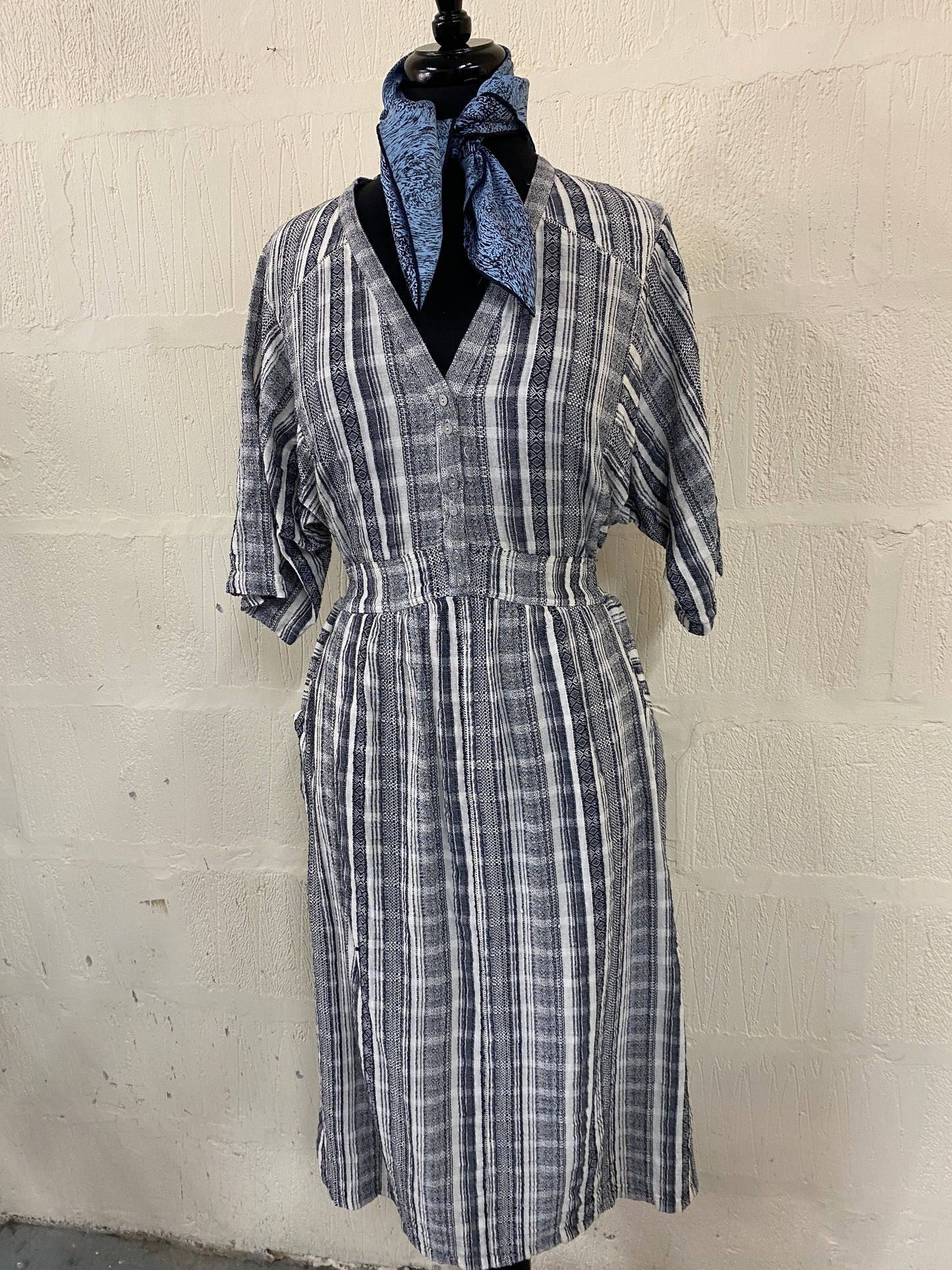 100% Cotton Navy & White Dress Size 18