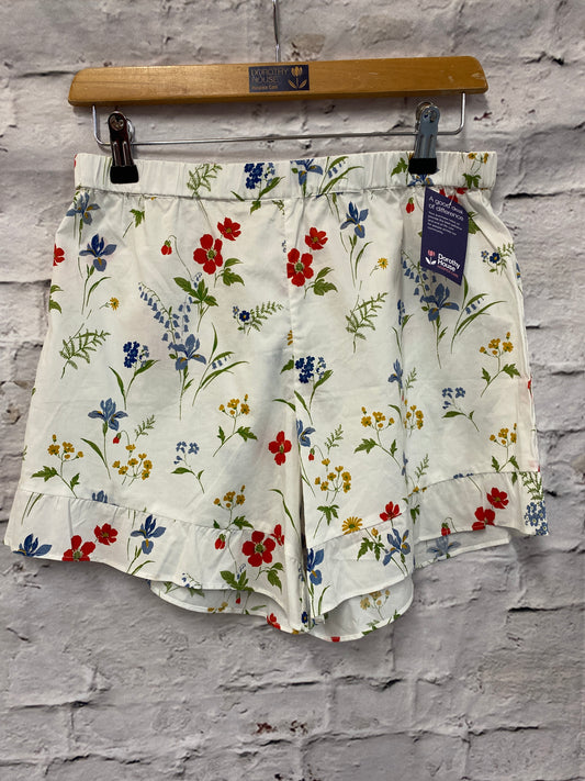 White Floral Frill Hem Shorts Size XS