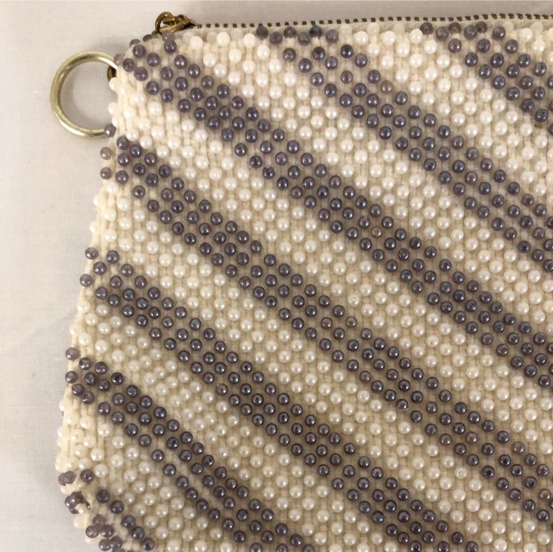 White & Grey Beaded Clutch Bag