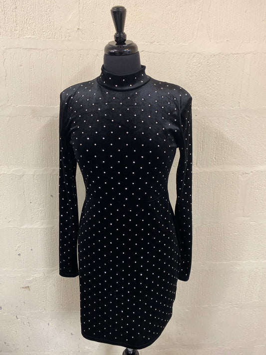 Black Velvet Sparkle Embellished Mini Dress Size M