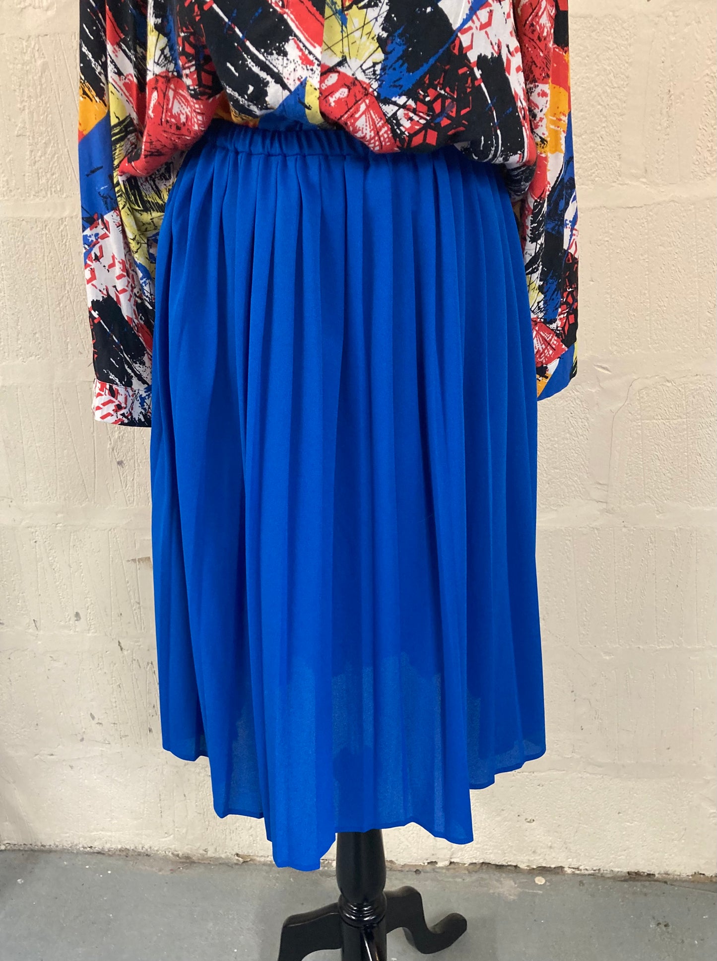 Vintage Royal Blue Pleated Midi Skirt 10