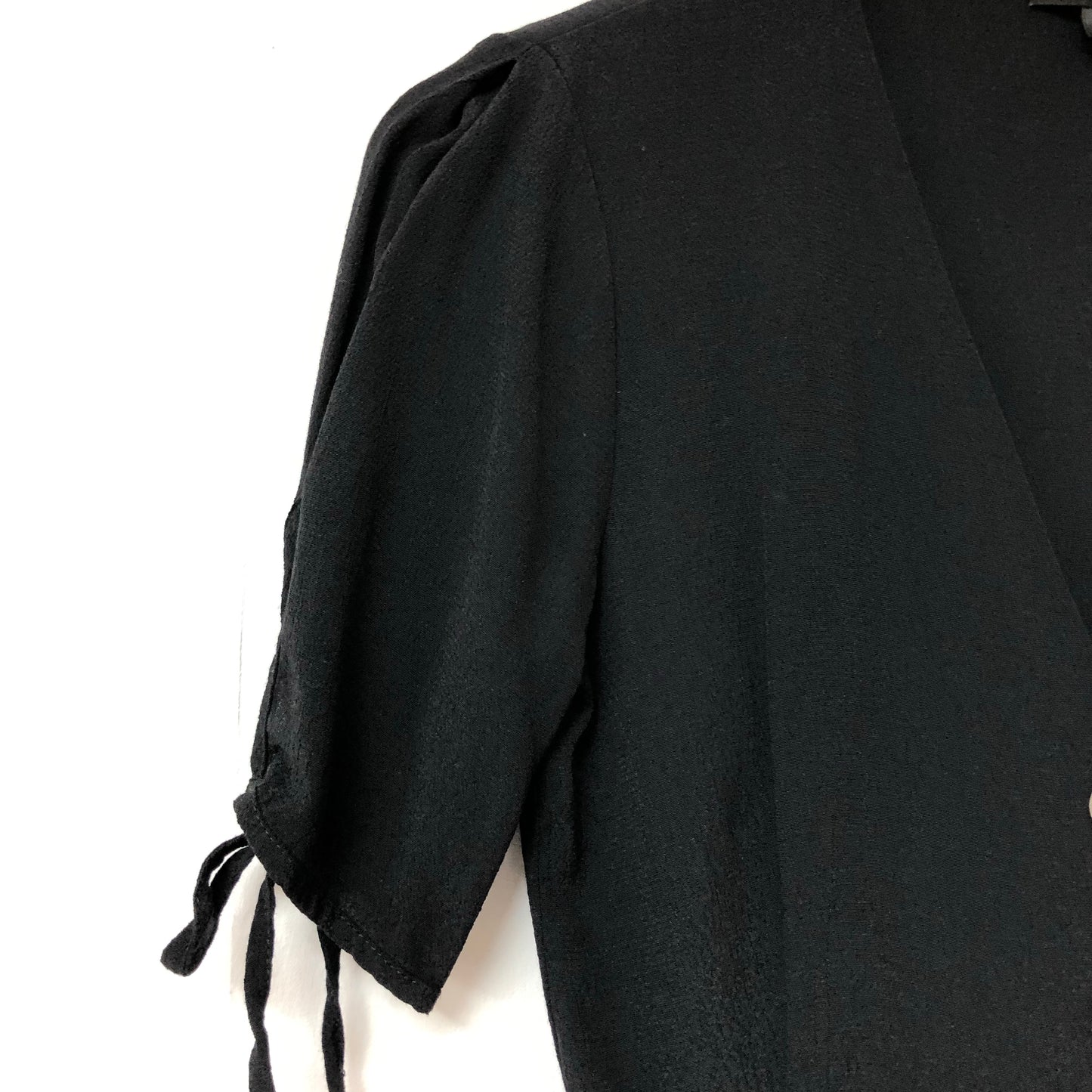 Top Shop Black Peplum Top With Fabric Tie Sleeve Detail Size 6