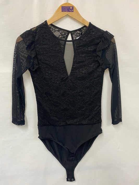 BNWT Black Lace Body Suit With Sheer Panels Size m