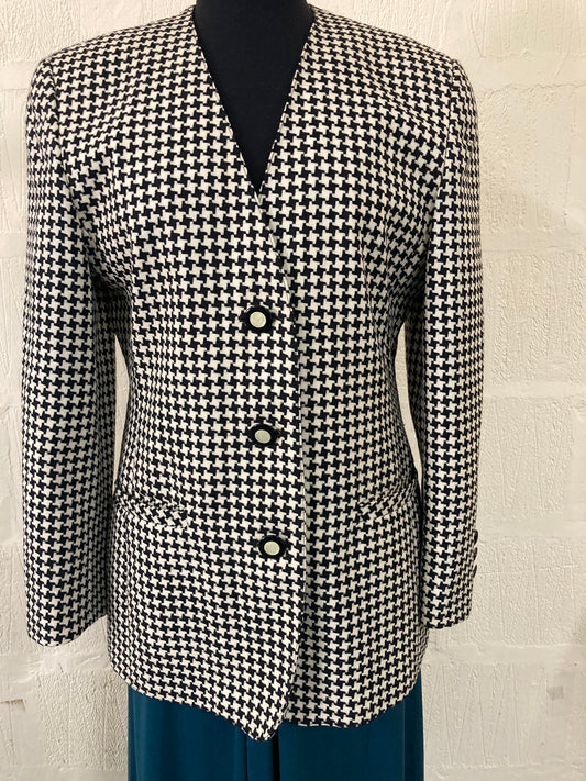 Vintage St Michael Collarless Black and White Jacket Size 14
