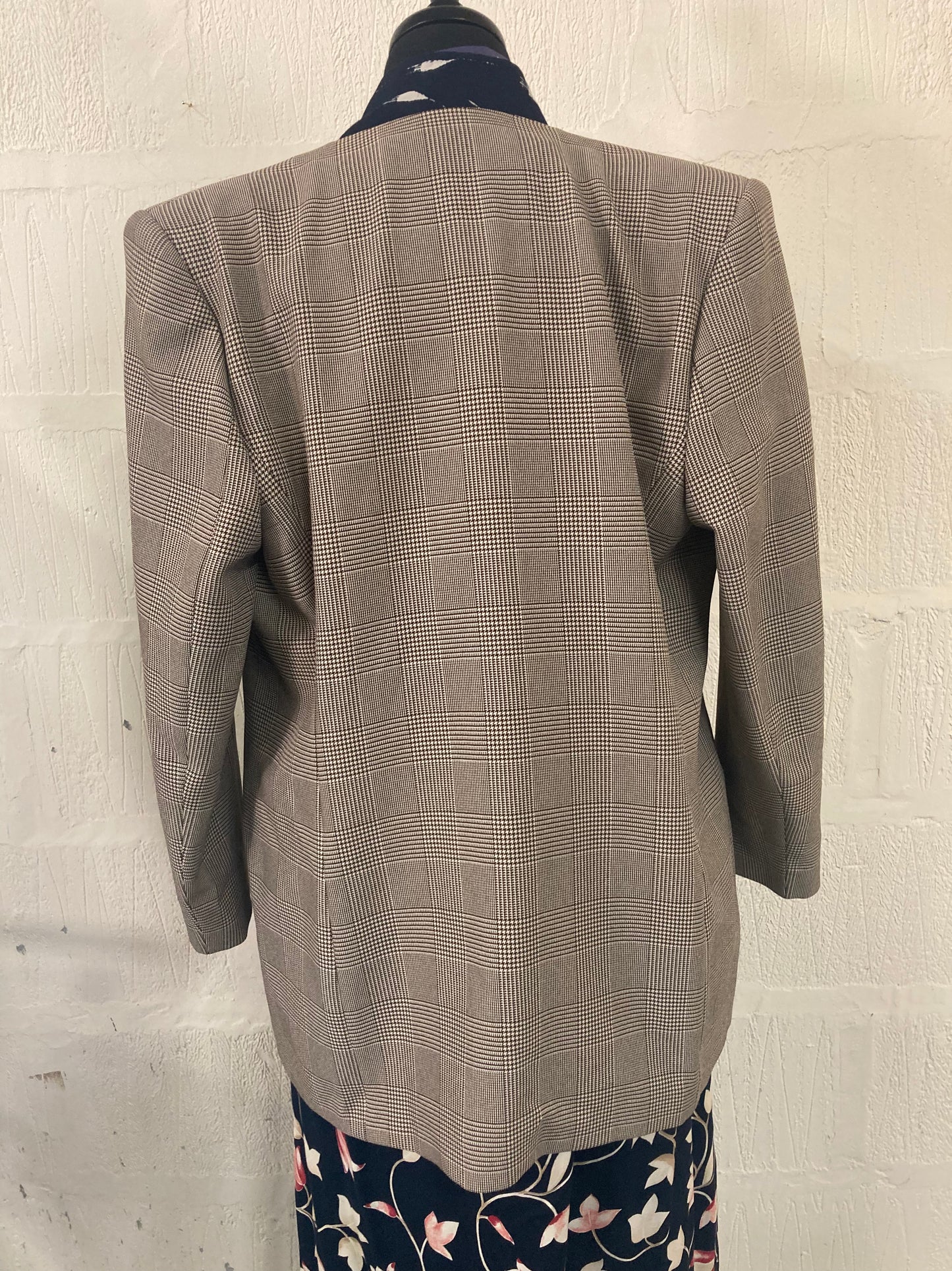 Vintage St Michael Collarless Tan Houndstooth Jacket Size 14