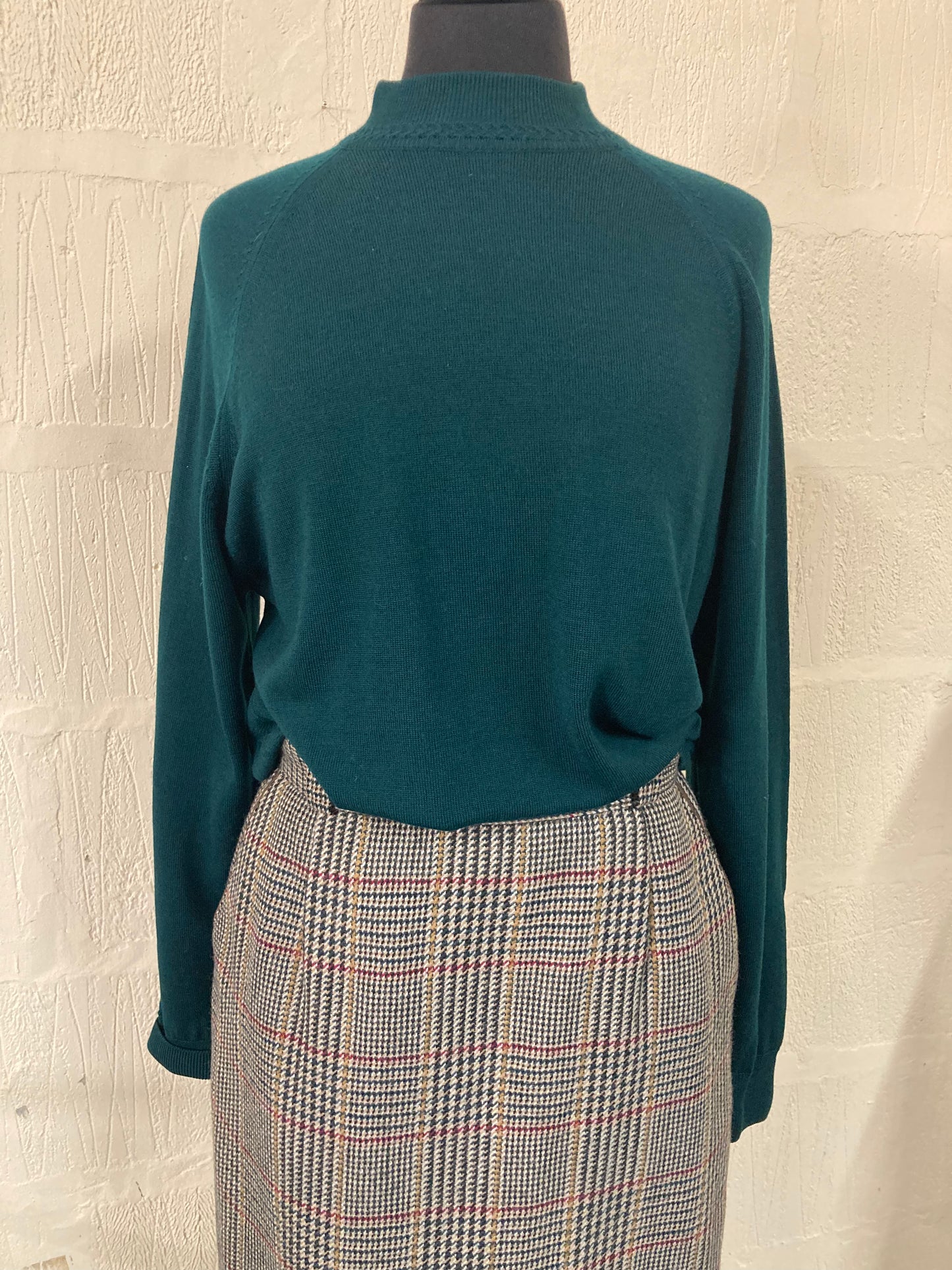 Vintage St Michael Green, Red and Mustard Tweed Skirt Size 10/12