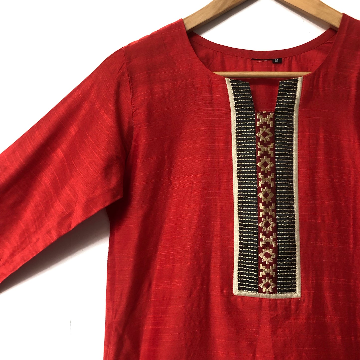 Folksy Red Blouse With Embroidered Detail Size S
