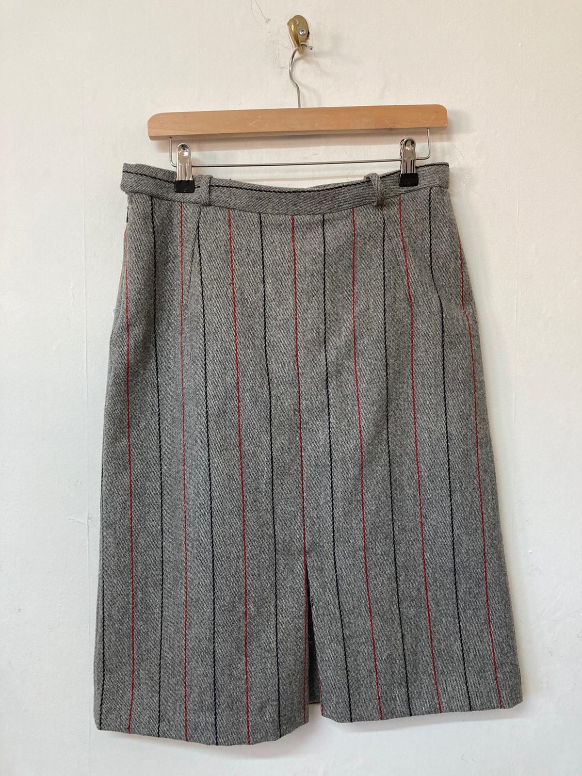 Vintage Grey and Red Dereta Wool Striped Skirt Size 12
