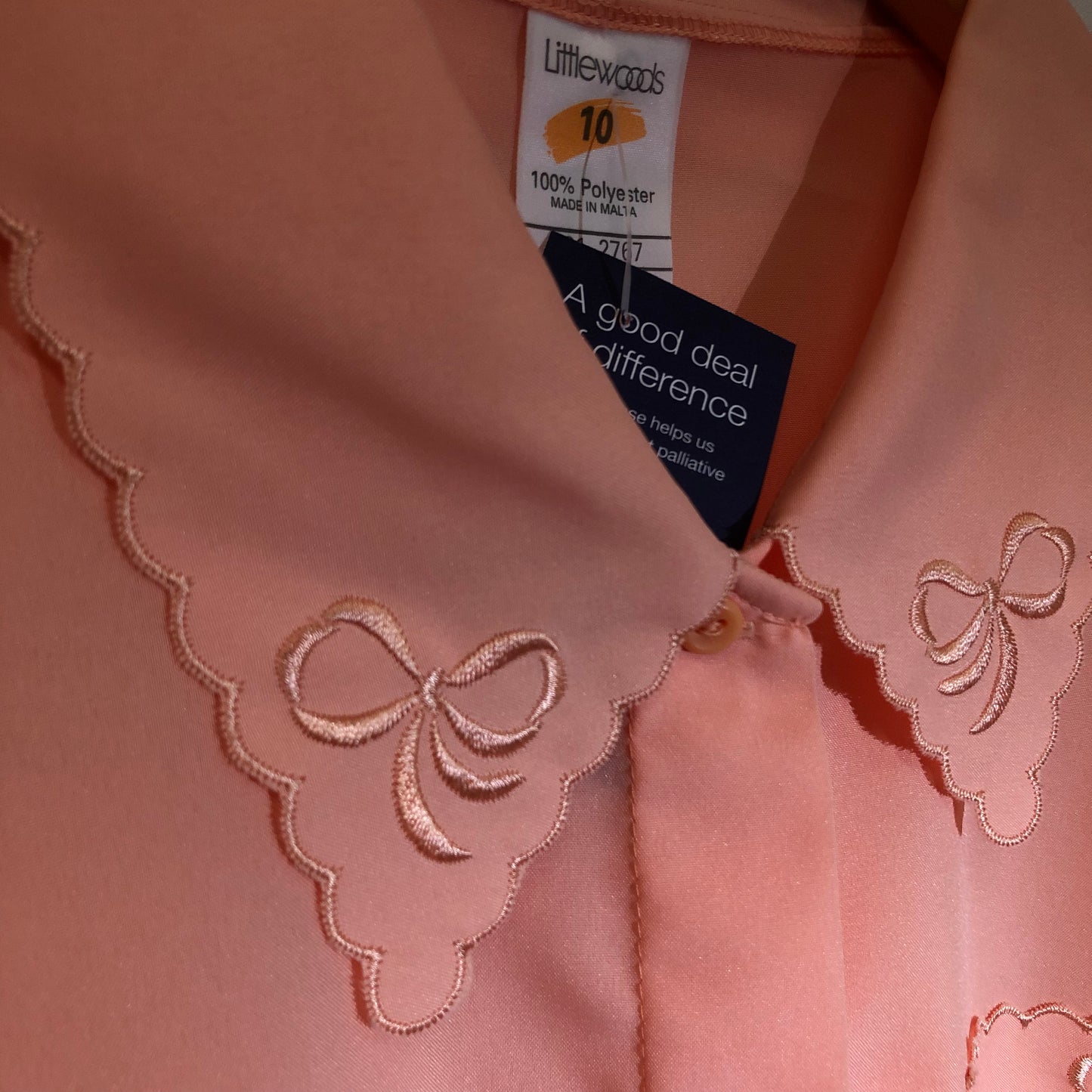 Vintage Peach Blouse With Bow Embroidery Size 10