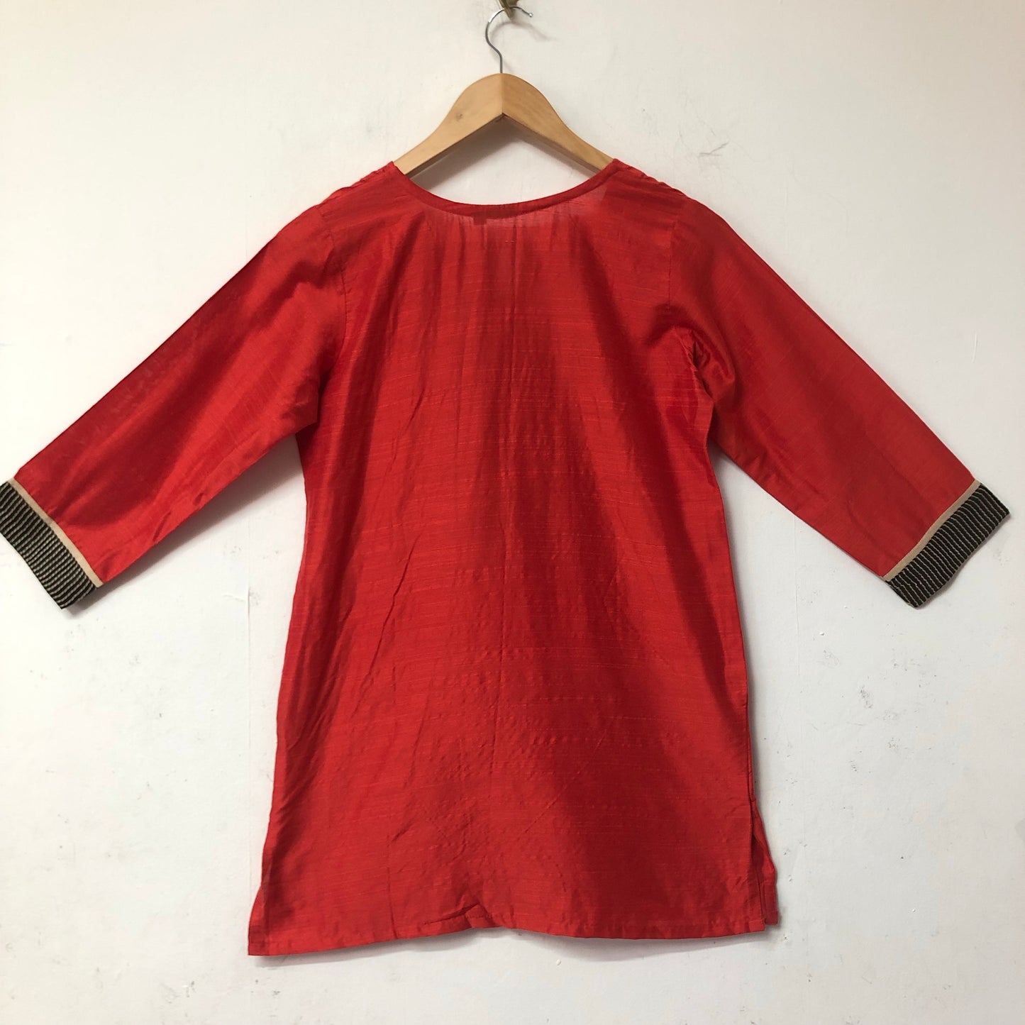 Folksy Red Blouse With Embroidered Detail Size S