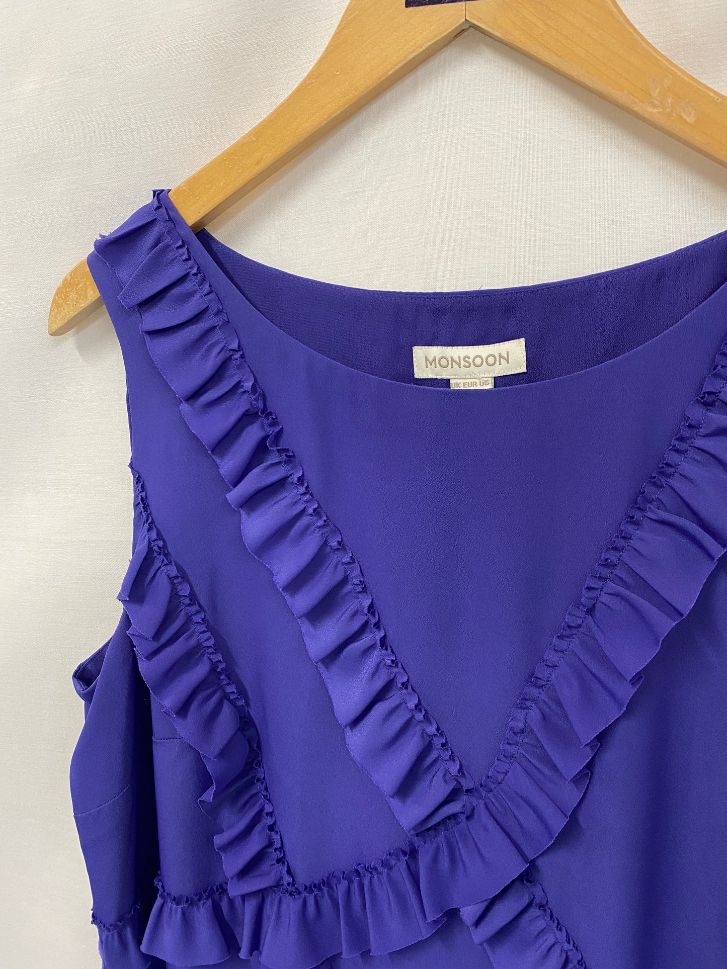 Purple Frill Detail Sleeveless Dress Size 16