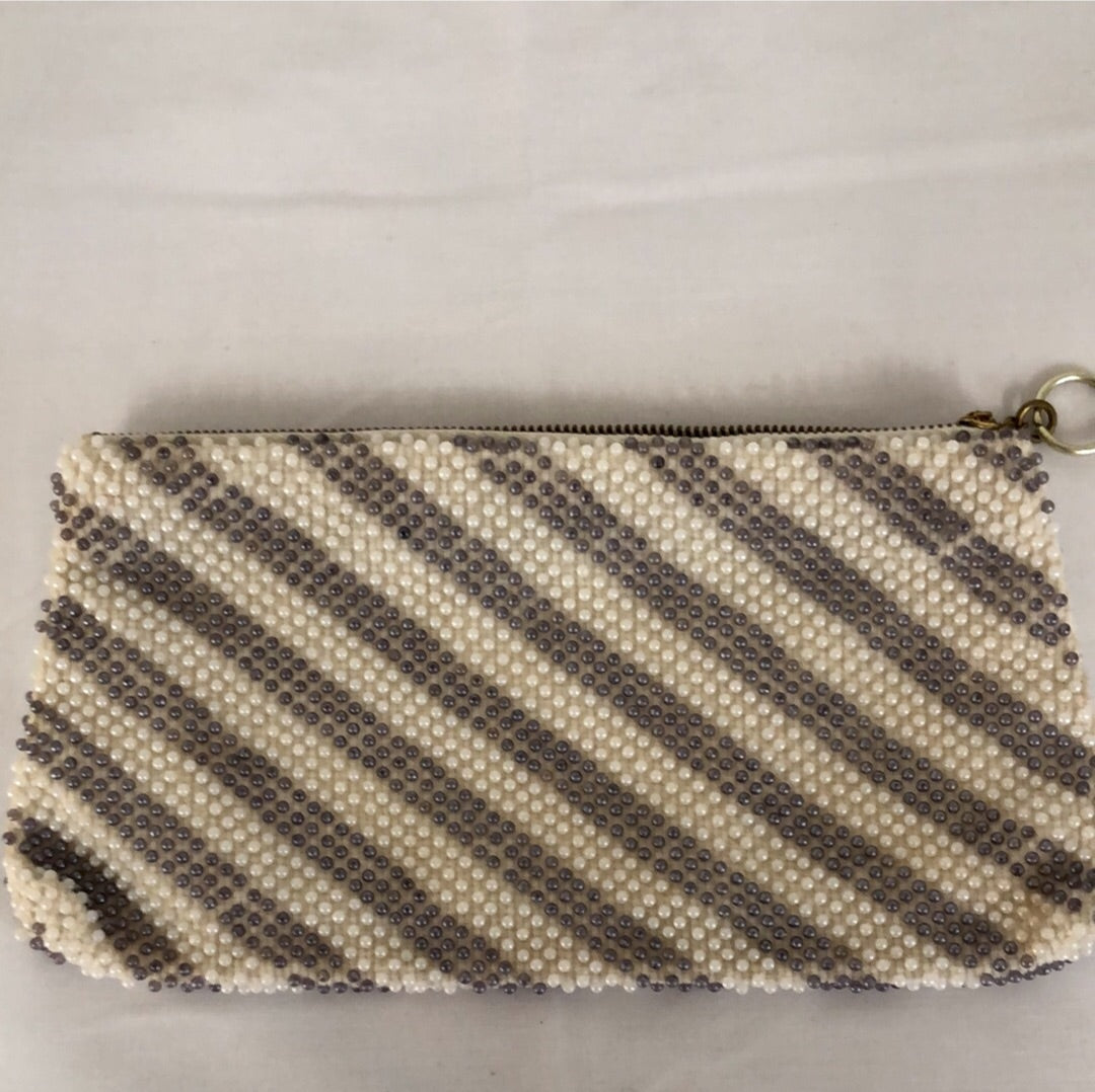 White & Grey Beaded Clutch Bag