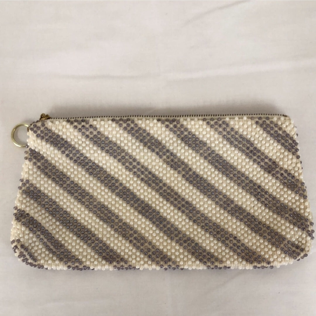 White & Grey Beaded Clutch Bag