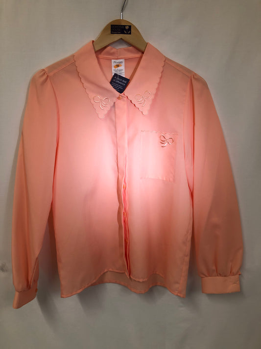 Vintage Peach Blouse With Bow Embroidery Size 10