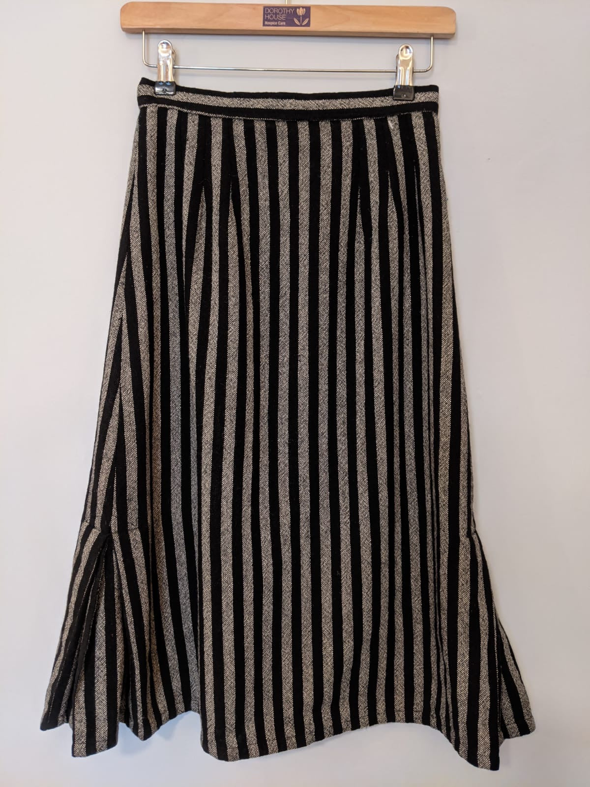 Vintage Black and Grey Stripe Wool Lined Midi Skirt 8