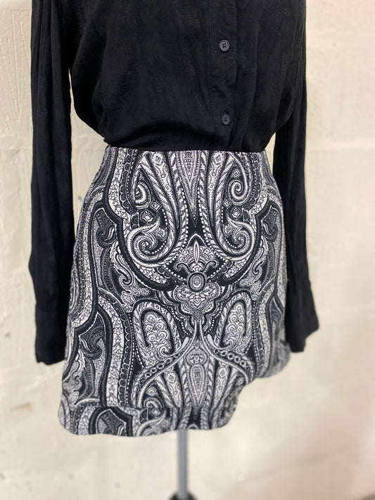 Paisley Monochrome Mini Skirt Size 8