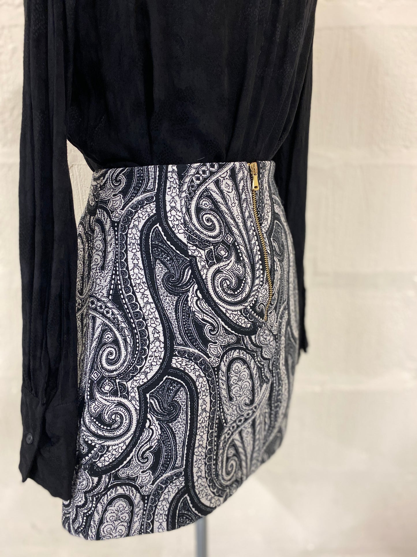 Paisley Monochrome Mini Skirt Size 8