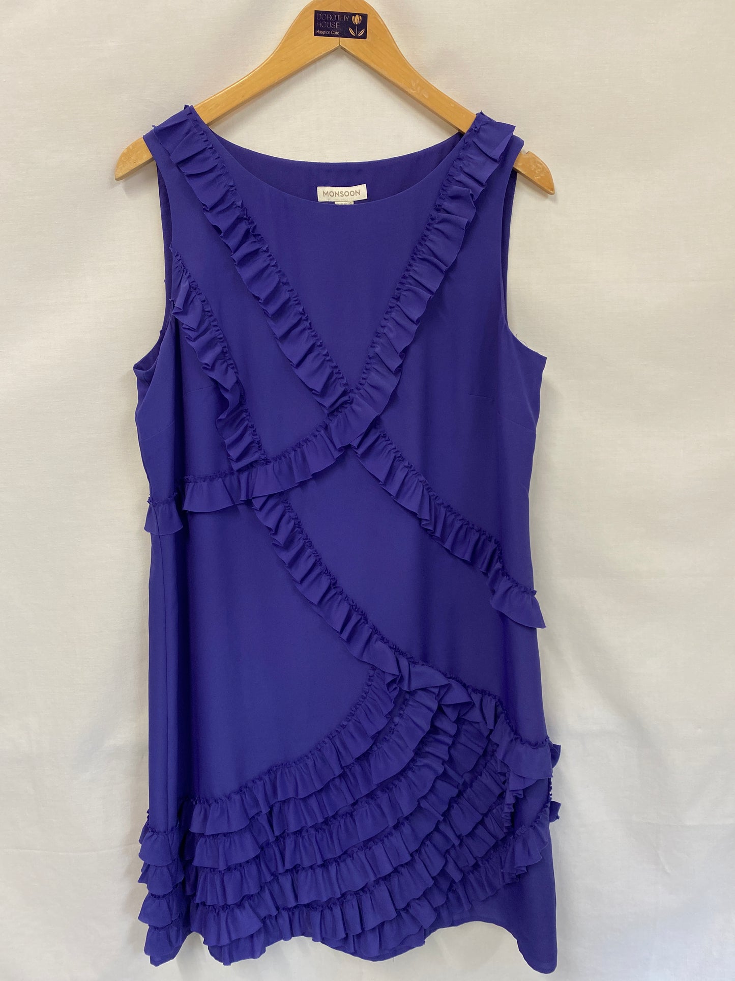 Purple Frill Detail Sleeveless Dress Size 16