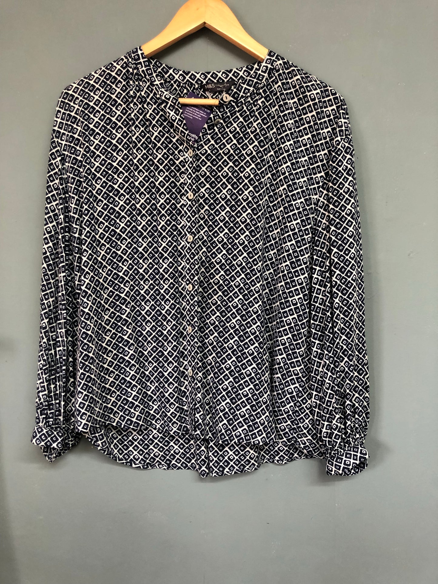 Marks and Spencer Navy and White Printed Blouse Size 8