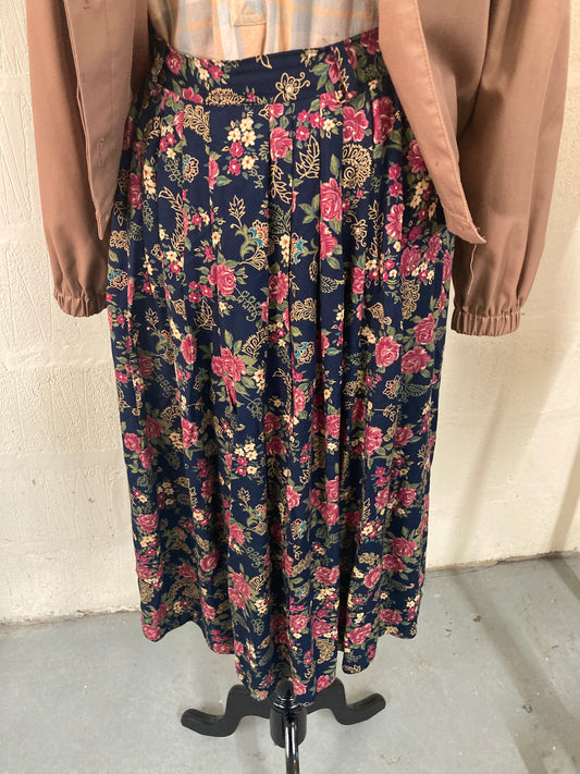 Midi length Navy Floral Skirt Size 16